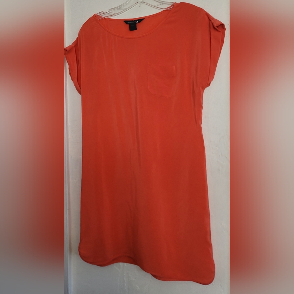 French Connection Dress Pink Silk Mini Shift Womens Size 0 Pocket Curve Hem